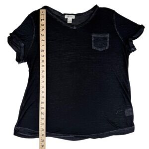 Style & Co‎ T-Shirt Washed Black V-Neck Pocket Sheer Grunge Minimalist L
